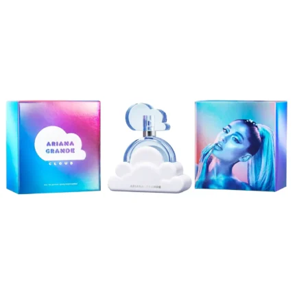 Ariana Grande Cloud fragrance, elegant cloud-shaped perfume bottle with soft, dreamy scent
